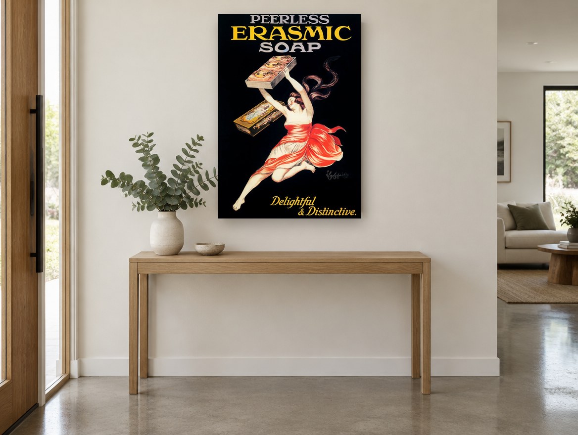 Delightful and Distinctive vintage canvas print on the wall of a entry hall