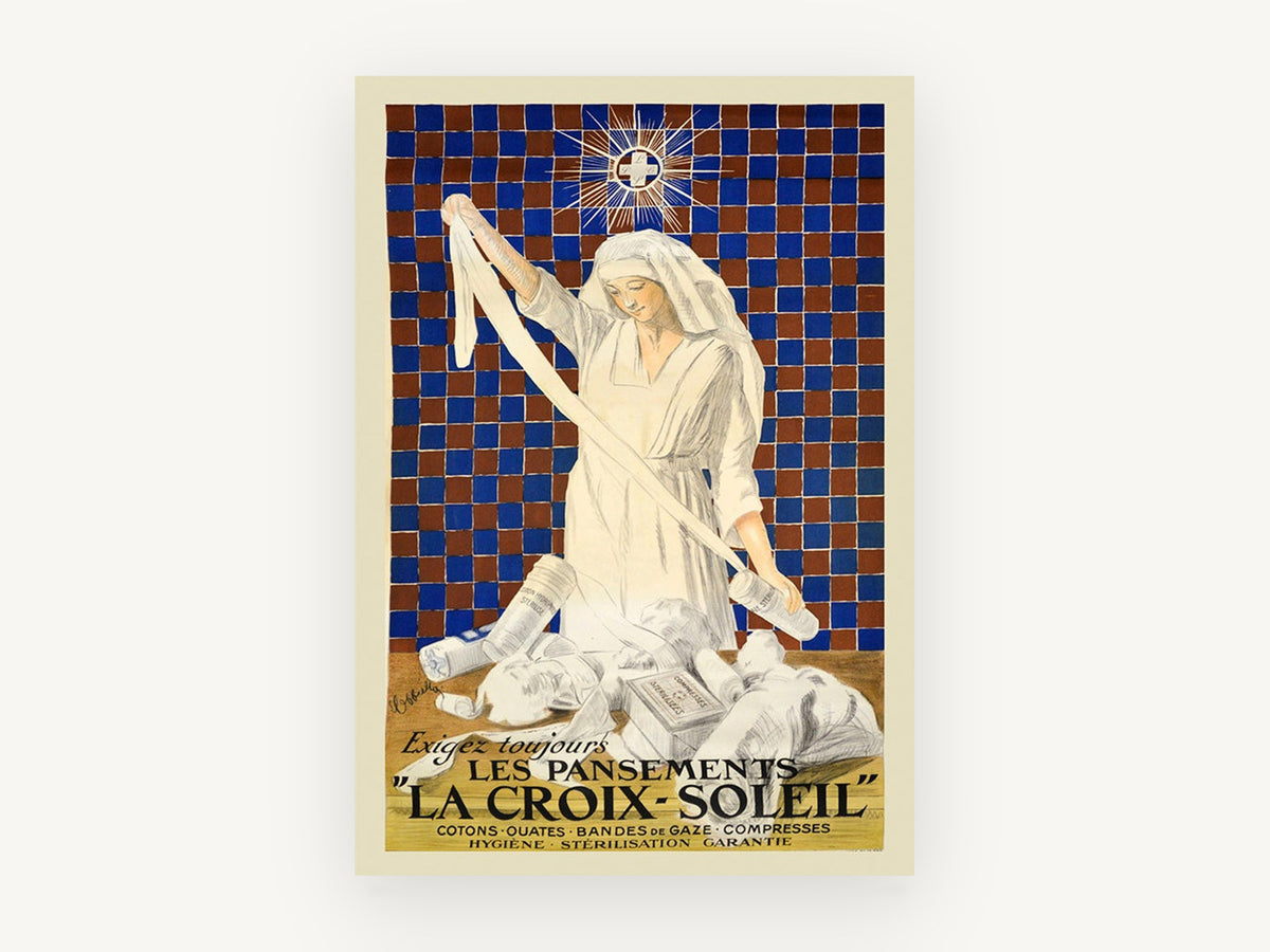 Nurse and Bandages, vintage canvas wall art print, front view