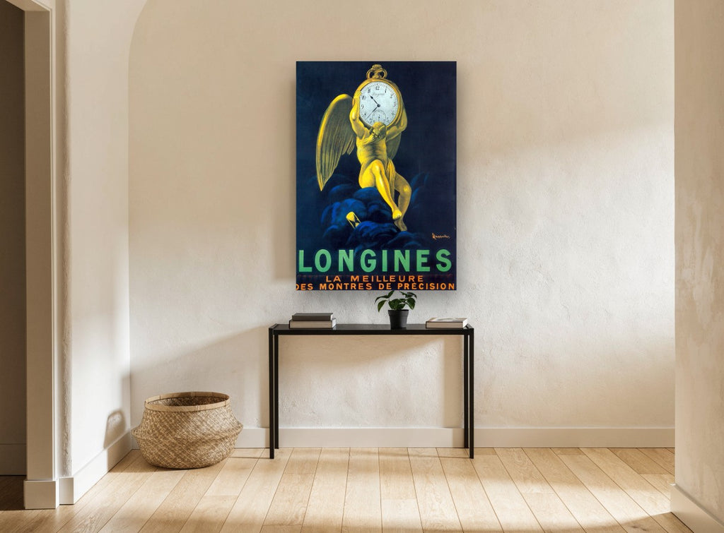 Winged Time Bearer vintage canvas print on the wall of a hallway