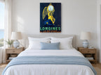 Winged Time Bearer vintage canvas print on the wall of a coastal bedroom