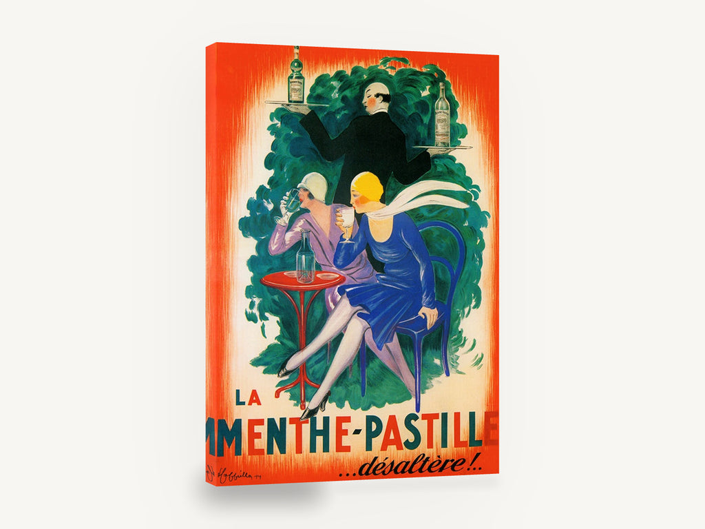 Menthe-Pastille Café Terrace, vintage french menthe-pastille drink advertisement, stretched canvas wall art print ready to hang