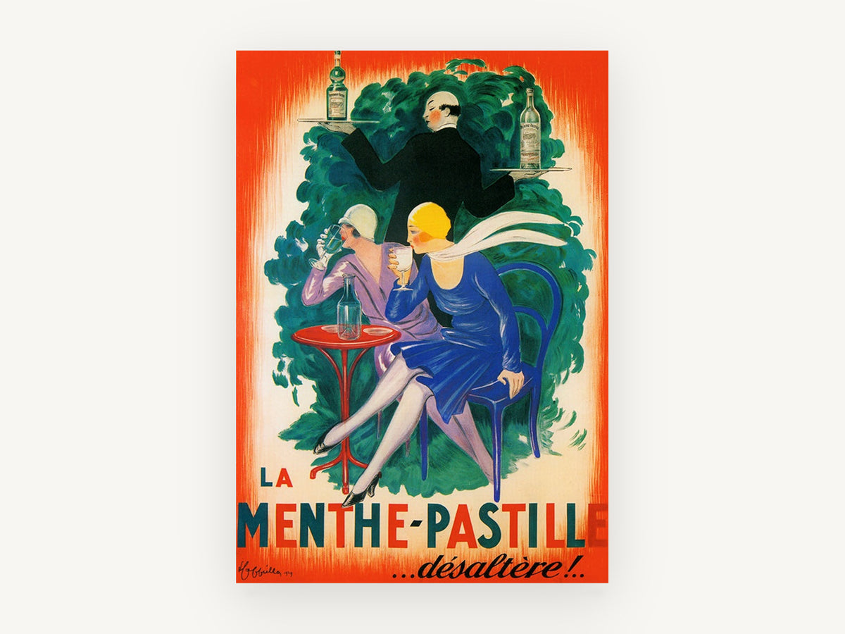 Menthe-Pastille Café Terrace, vintage canvas wall art print, front view