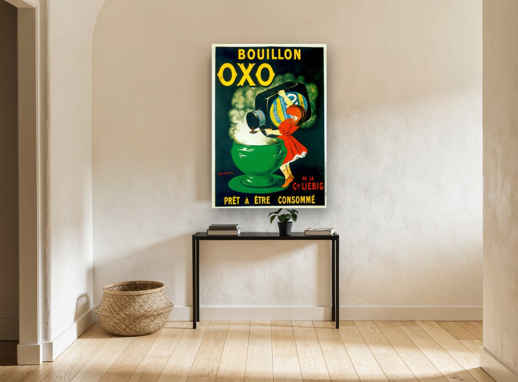 Oxo Soup Tureen Girl vintage canvas print on the wall of a hallway