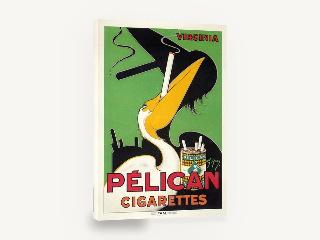 Smoking Pelican Advert, vintage pelican cigarettes advertising poster, stretched canvas wall art print ready to hang