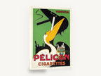 Smoking Pelican Advert, vintage pelican cigarettes advertising poster, stretched canvas wall art print ready to hang