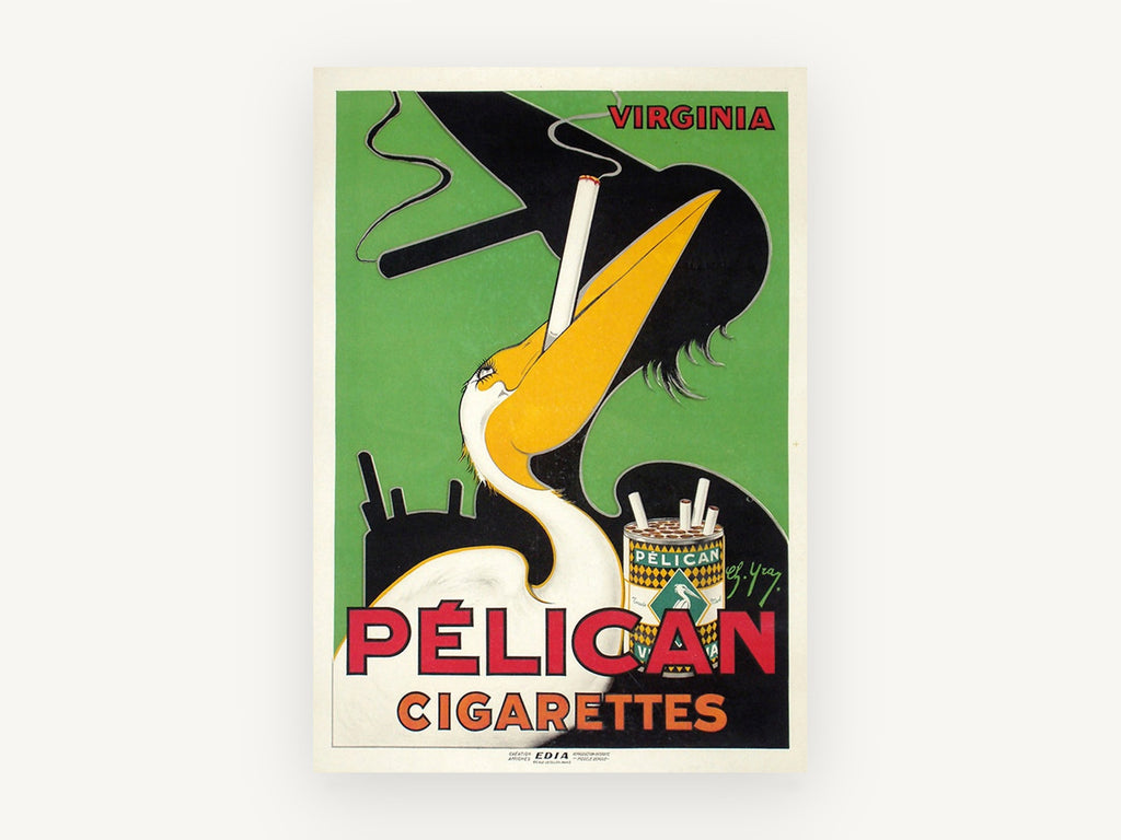 Smoking Pelican Advert, vintage canvas wall art print, front view
