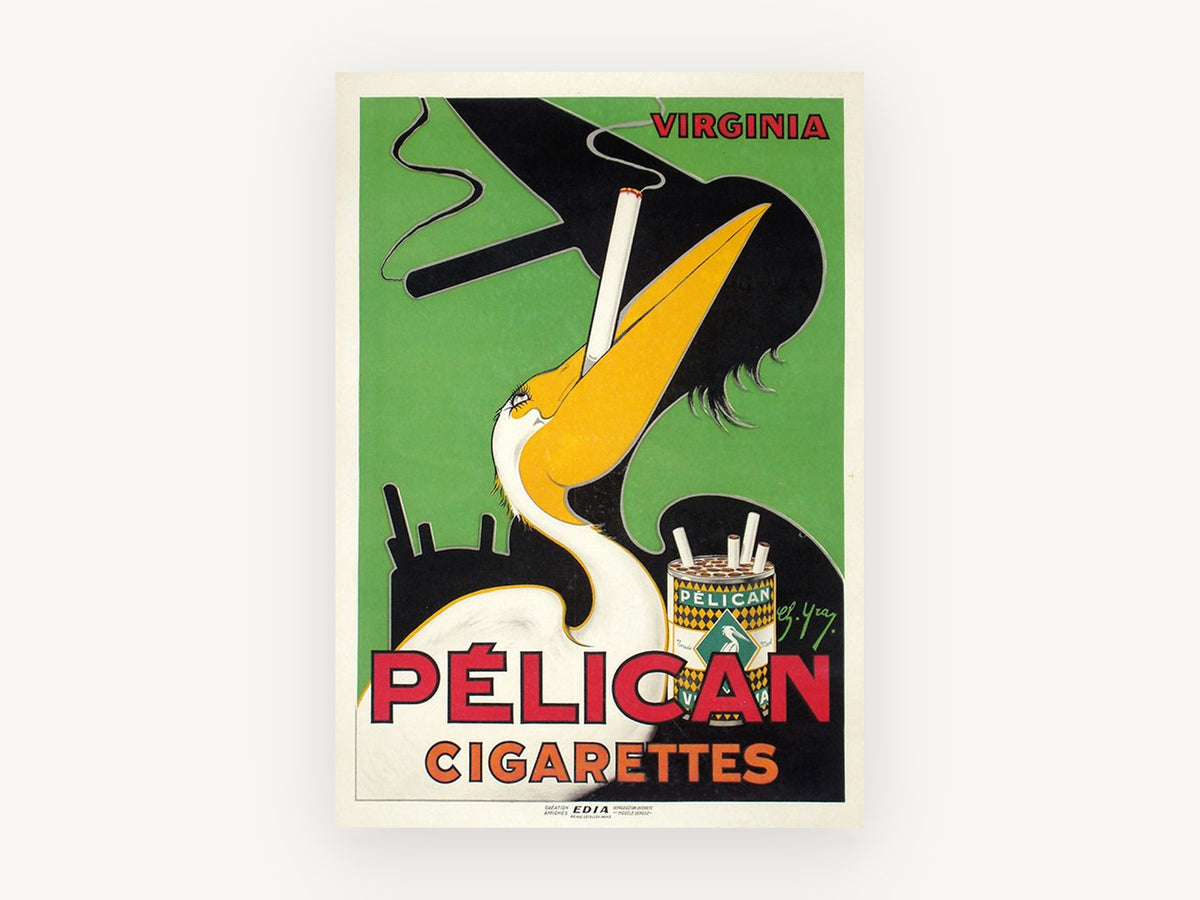 Smoking Pelican Advert, vintage canvas wall art print, front view