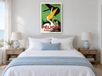 Smoking Pelican Advert vintage canvas print on the wall of a coastal bedroom