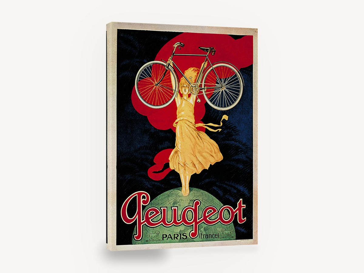 Peugeot Bicycle Victory, vintage peugeot paris bicycle poster, stretched canvas wall art print ready to hang