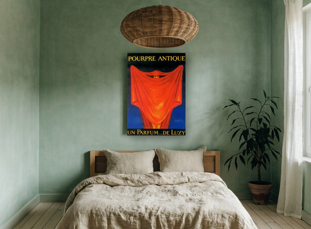 Veiled in Red vintage canvas print on the wall of a bedroom