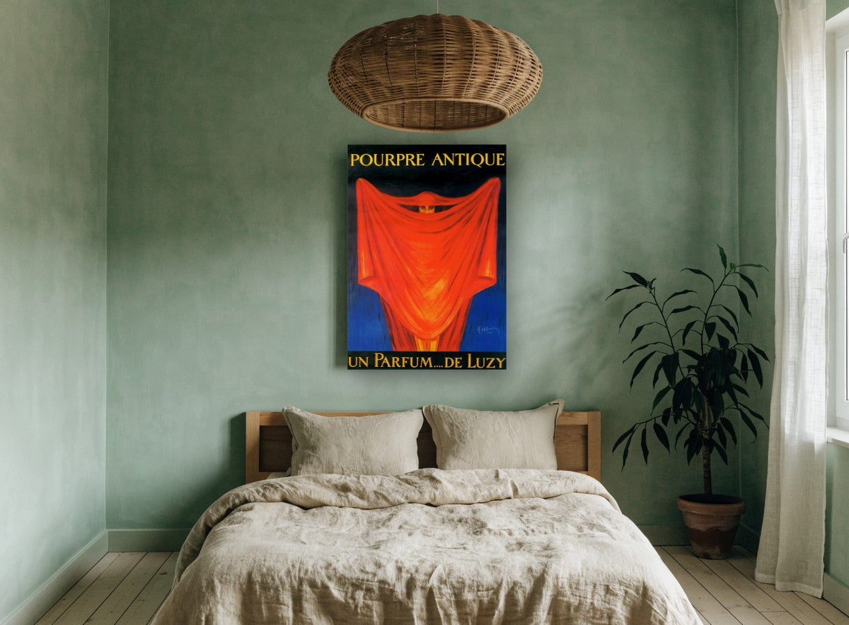 Veiled in Red vintage canvas print on the wall of a bedroom