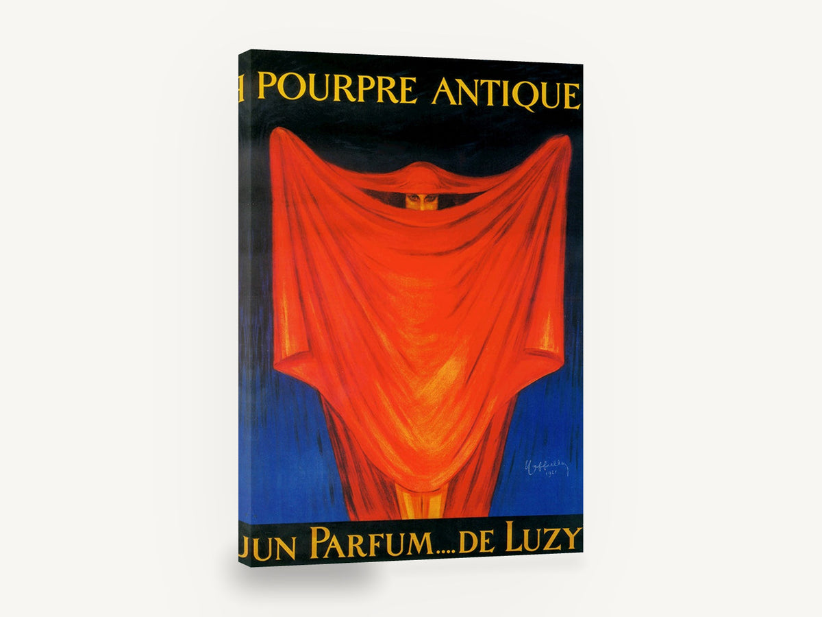 Veiled in Red, vintage pourpre antique perfume poster, stretched canvas wall art print ready to hang