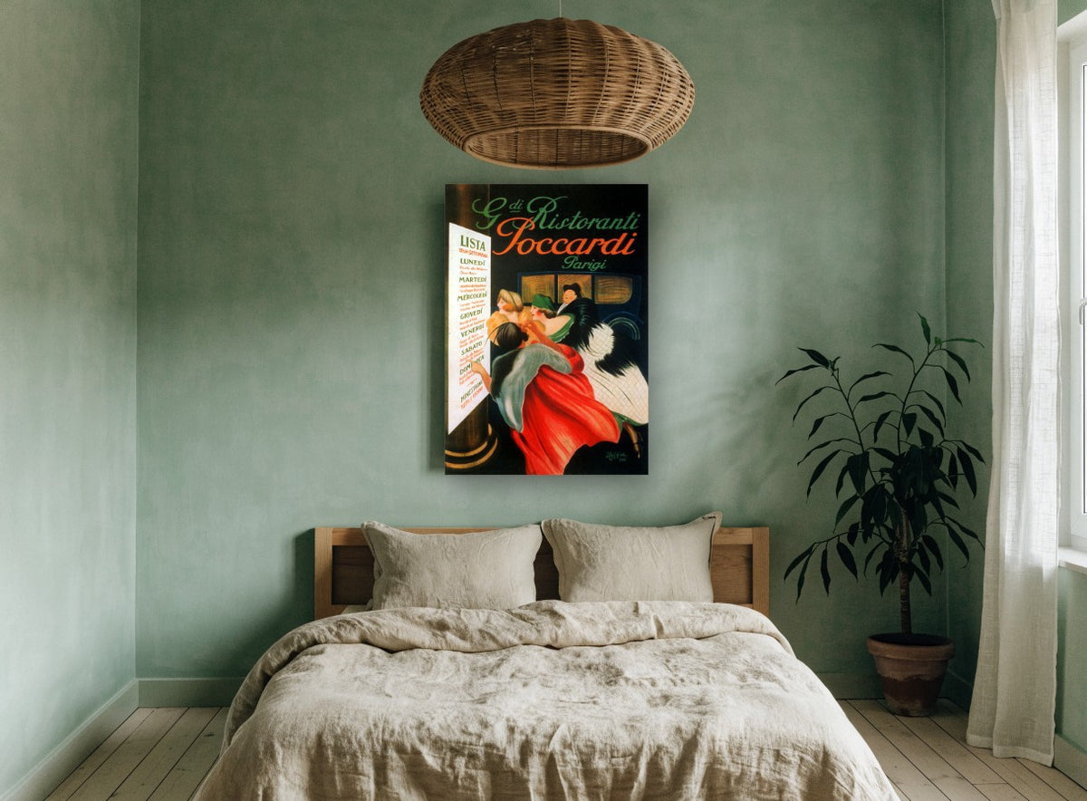 Poccardi Weekly Menu vintage canvas print on the wall of a bedroom