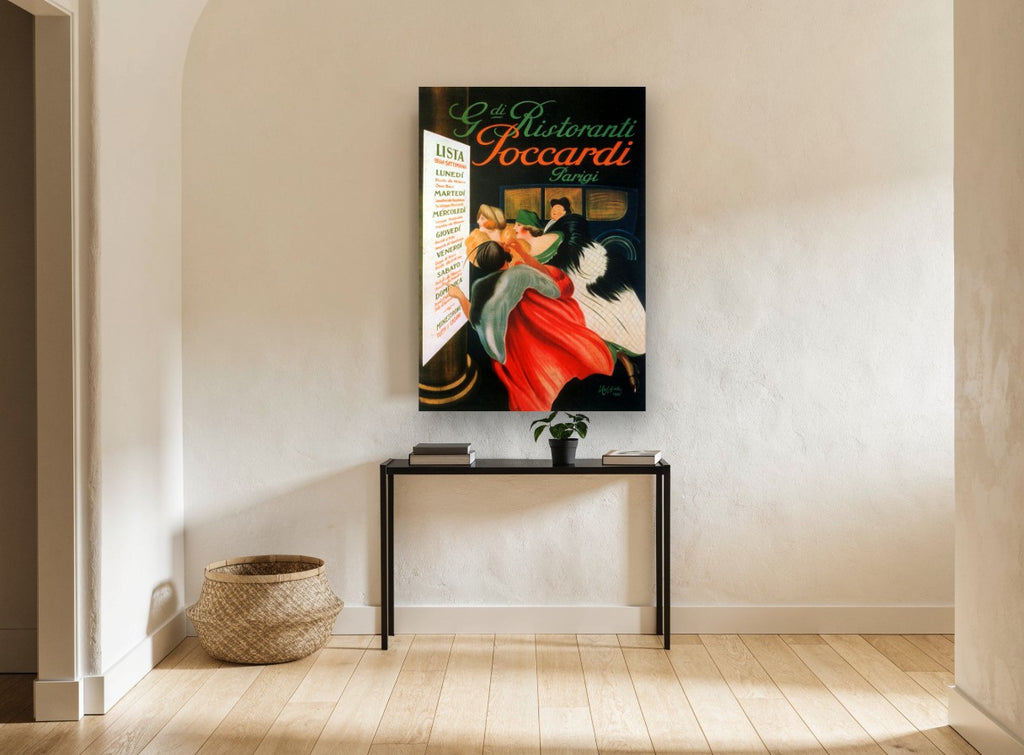 Poccardi Weekly Menu vintage canvas print on the wall of a hallway