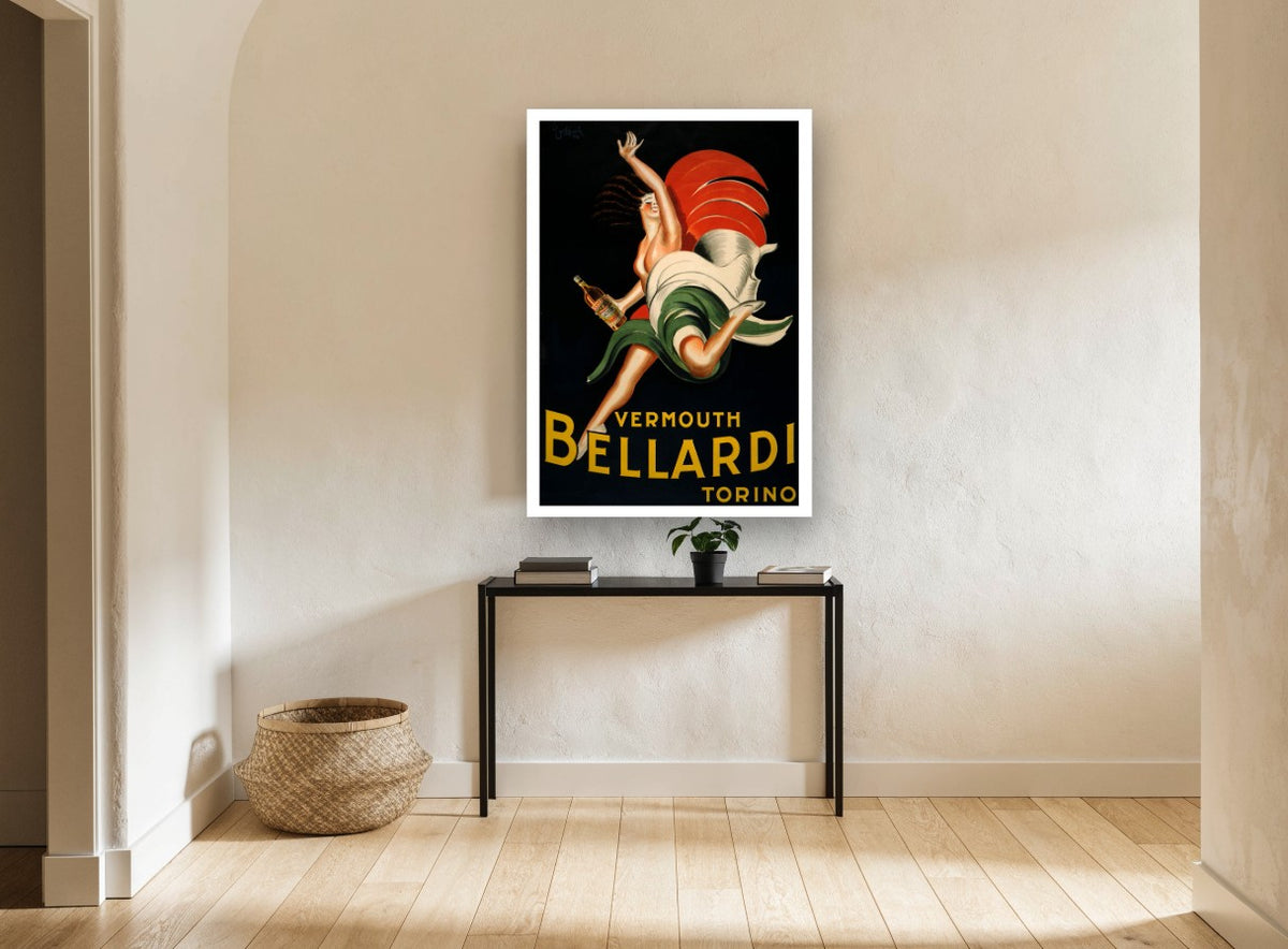 Dancing Bellardi Vermouth vintage canvas print on the wall of a hallway