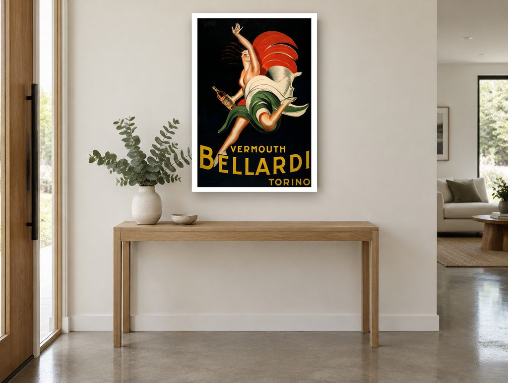 Dancing Bellardi Vermouth vintage canvas print on the wall of a entry hall