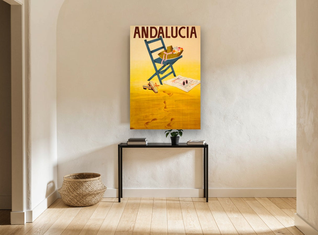 Andalucia Beach Chair vintage canvas print on the wall of a hallway
