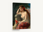 Poppies at Dusk, vintage woman with red poppies portrait, stretched canvas wall art print ready to hang