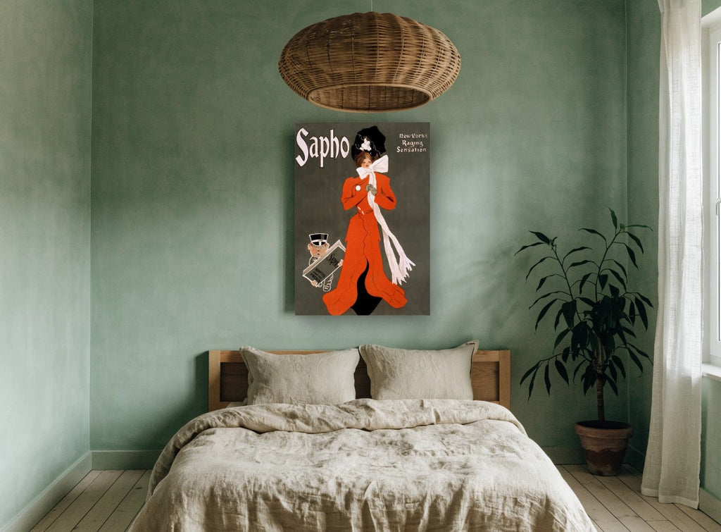 Sapho in Red vintage canvas print on the wall of a bedroom