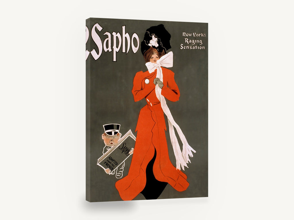 Sapho in Red, vintage sapho theatre advertising poster, stretched canvas wall art print ready to hang