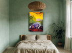 Visit Greece By Car vintage canvas print on the wall of a bedroom