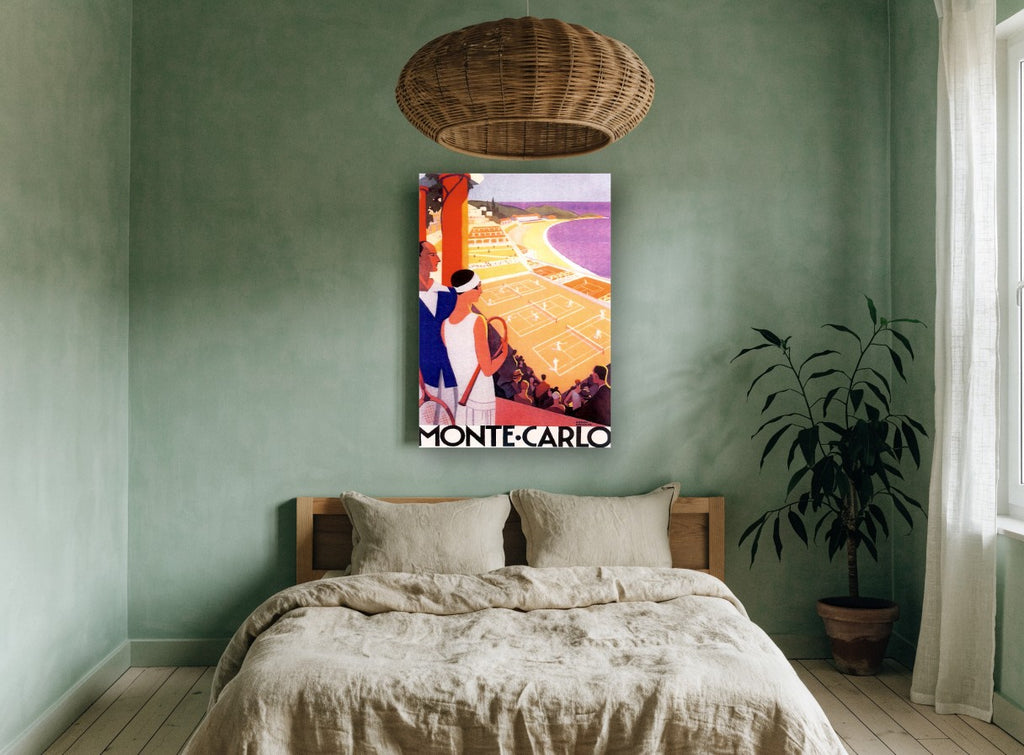 Monte-Carlo Courtside View vintage canvas print on the wall of a bedroom