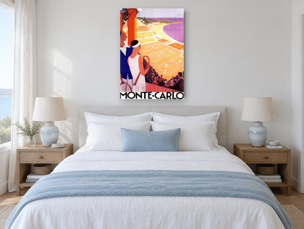 Monte-Carlo Courtside View vintage canvas print on the wall of a coastal bedroom