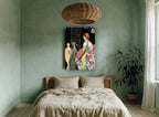 Moonlit Garden Ladies vintage canvas print on the wall of a bedroom