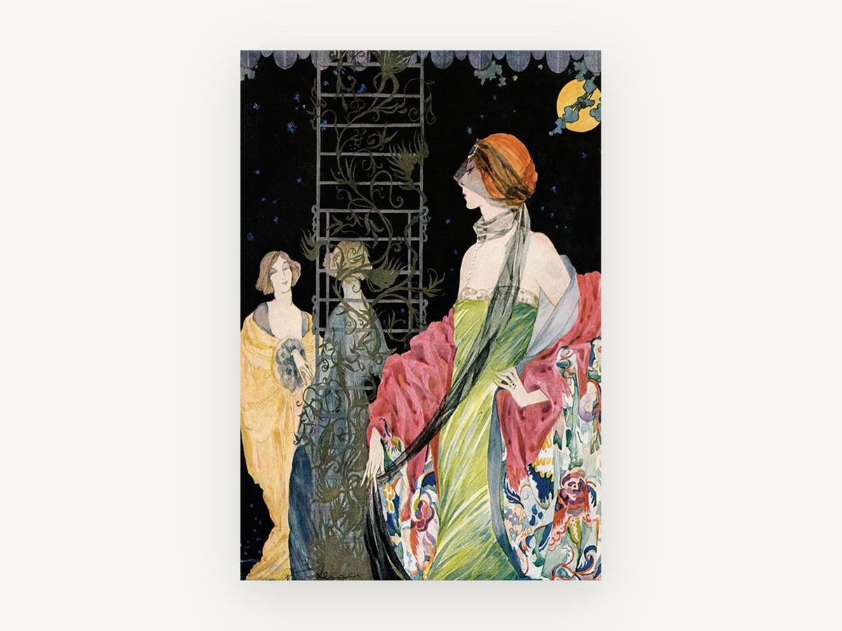 Moonlit Garden Ladies, vintage canvas wall art print, front view