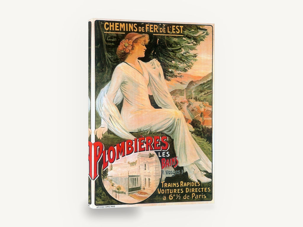 Plombières Les Bains, vintage plombières les bains railway poster, stretched canvas wall art print ready to hang