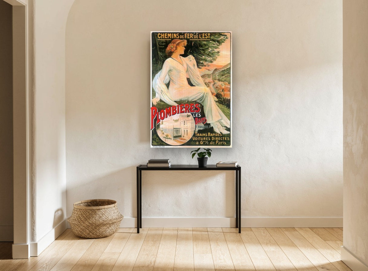 Plombières Les Bains vintage canvas print on the wall of a hallway