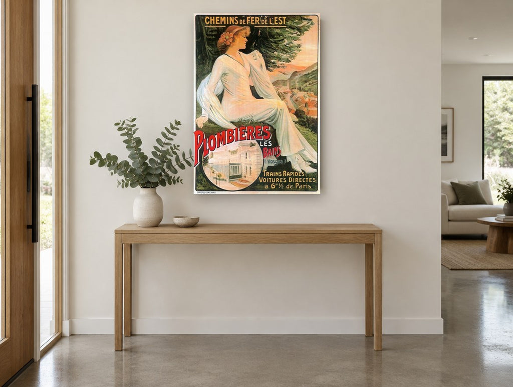 Plombières Les Bains vintage canvas print on the wall of a entry hall