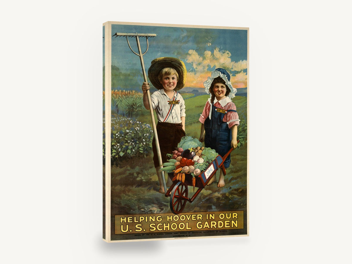 Helping Hoover Garden, vintage u.s. school garden poster, stretched canvas wall art print ready to hang