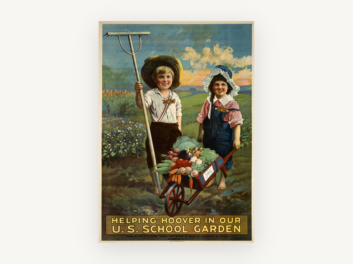 Helping Hoover Garden, vintage canvas wall art print, front view