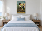 Helping Hoover Garden vintage canvas print on the wall of a coastal bedroom