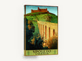 Spoleto Aqueduct Hill, vintage spoleto umbria travel poster, stretched canvas wall art print ready to hang