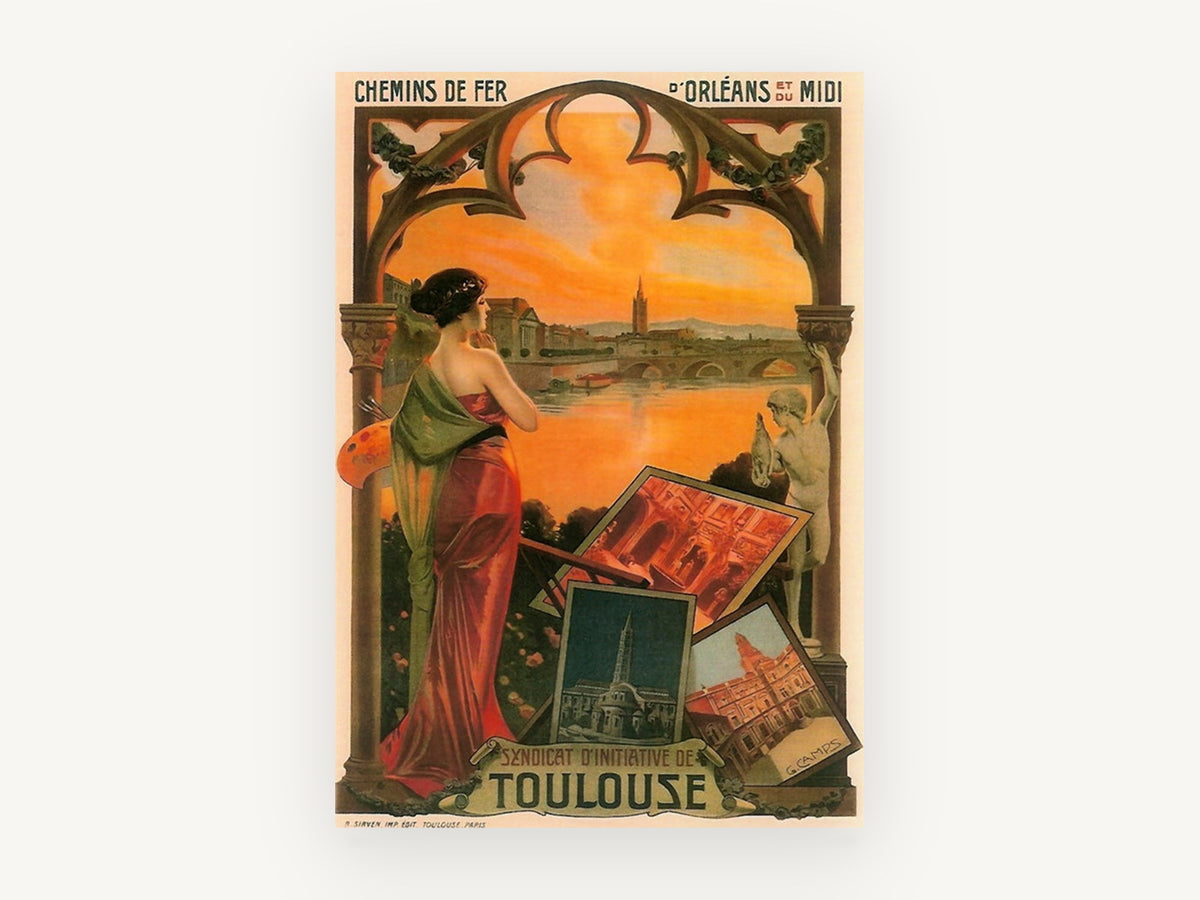 Toulouse by the River, vintage canvas wall art print, front view