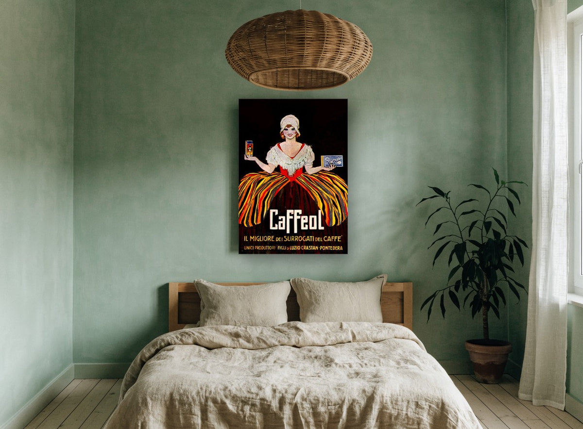 Caffeol Striped Skirt Lady vintage canvas print on the wall of a bedroom