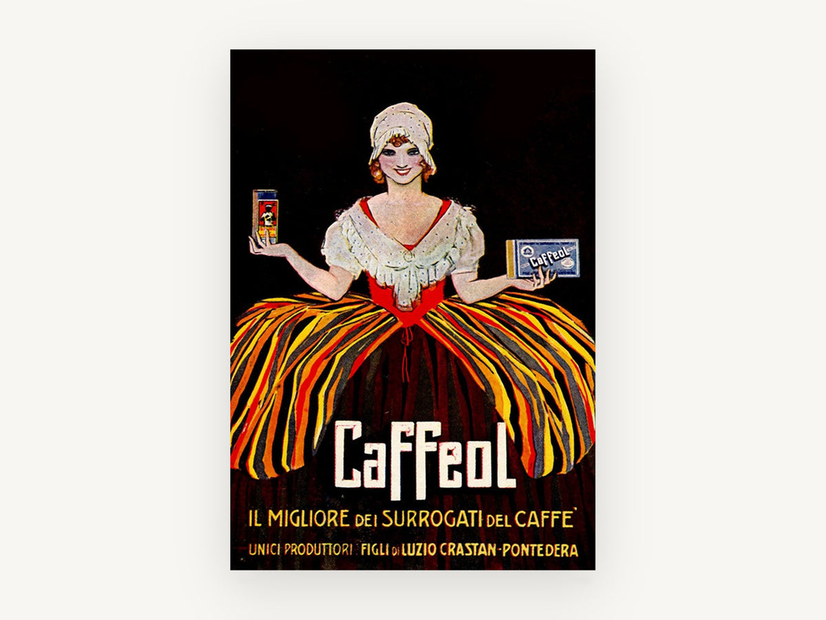 Caffeol Striped Skirt Lady, vintage canvas wall art print, front view