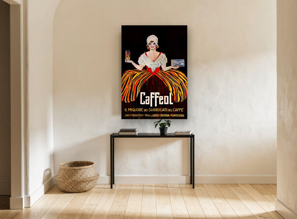 Caffeol Striped Skirt Lady vintage canvas print on the wall of a hallway