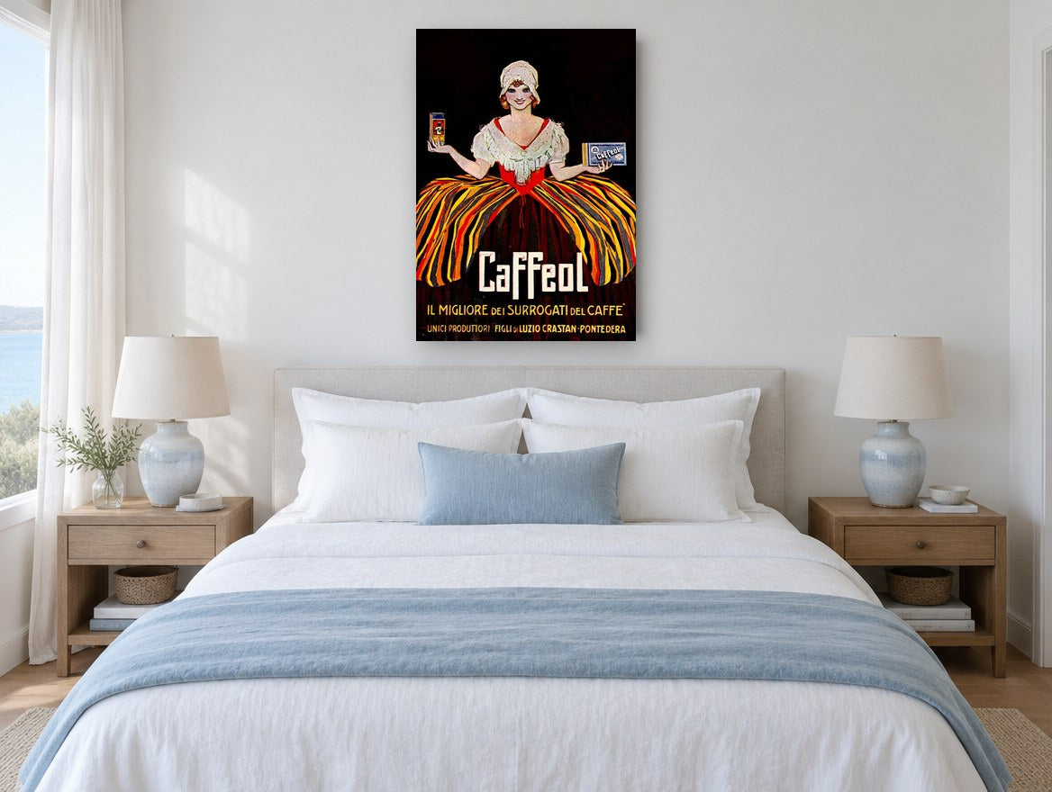 Caffeol Striped Skirt Lady vintage canvas print on the wall of a coastal bedroom
