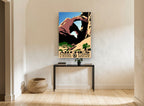 Arches Double Window vintage canvas print on the wall of a hallway