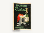 Spumanti Cantoni Overflow, vintage italian sparkling wine advertising poster, stretched canvas wall art print ready to hang
