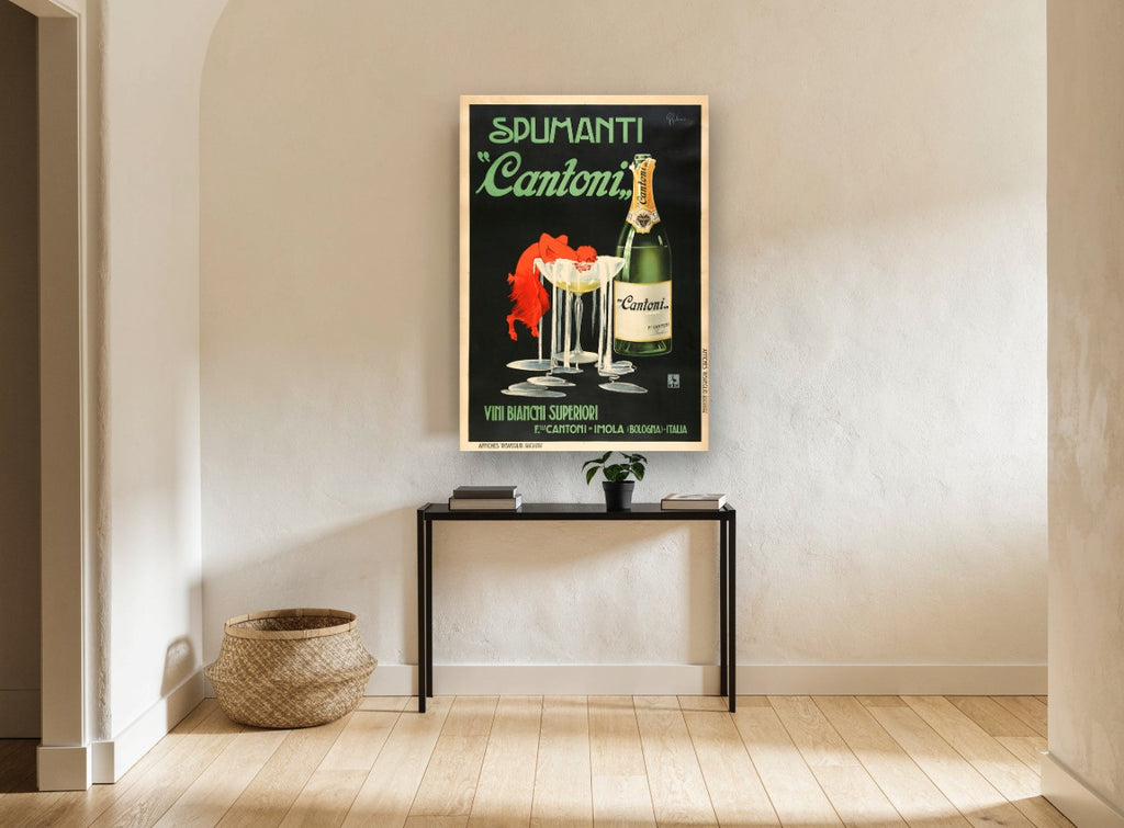 Spumanti Cantoni Overflow vintage canvas print on the wall of a hallway