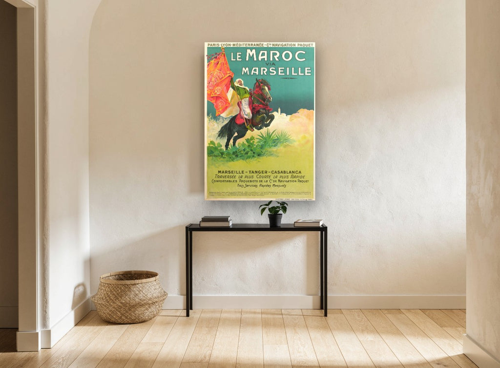 Le Maroc via Marseille vintage canvas print on the wall of a hallway