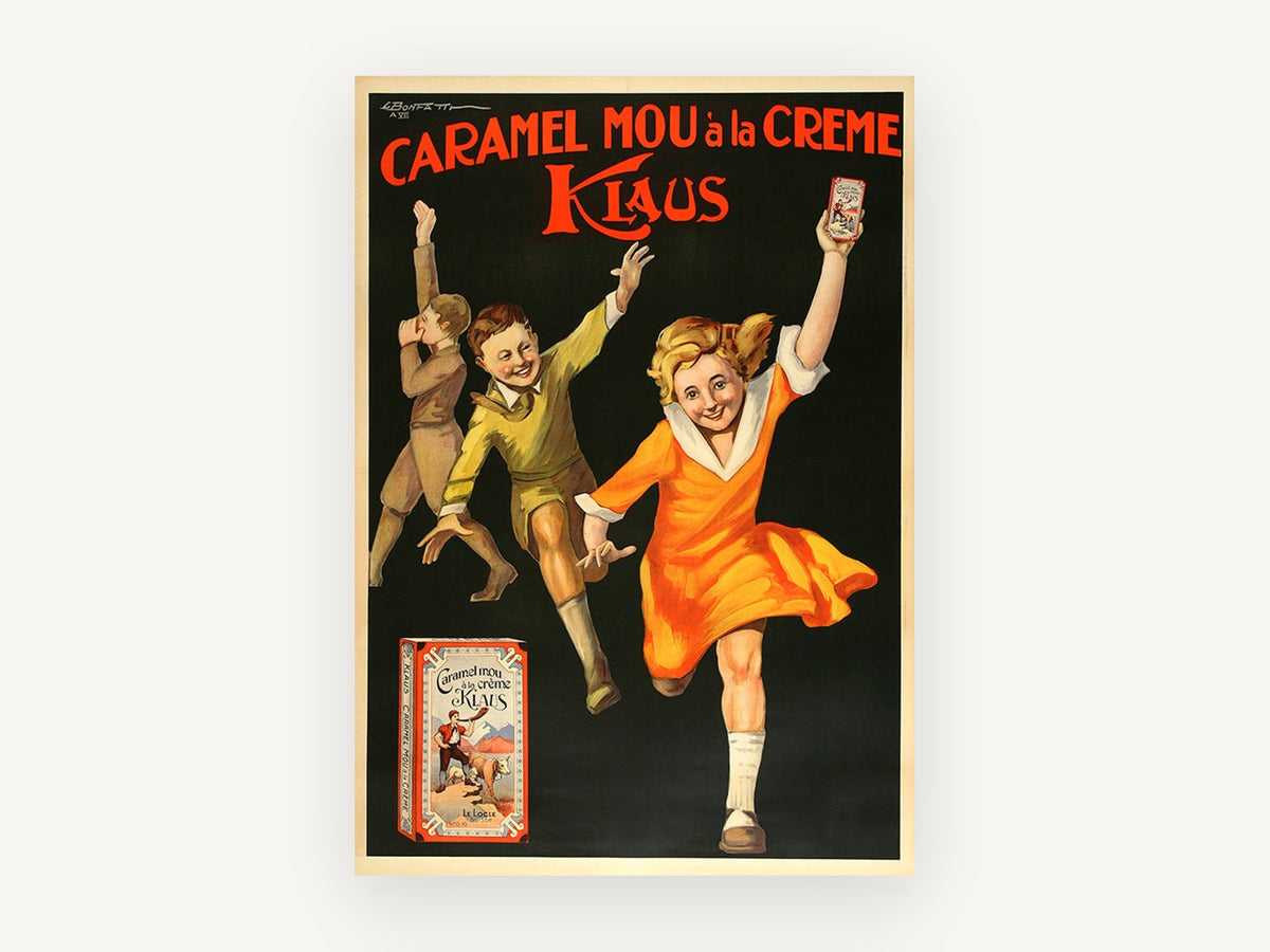 Running for Klaus Caramels, vintage canvas wall art print, front view