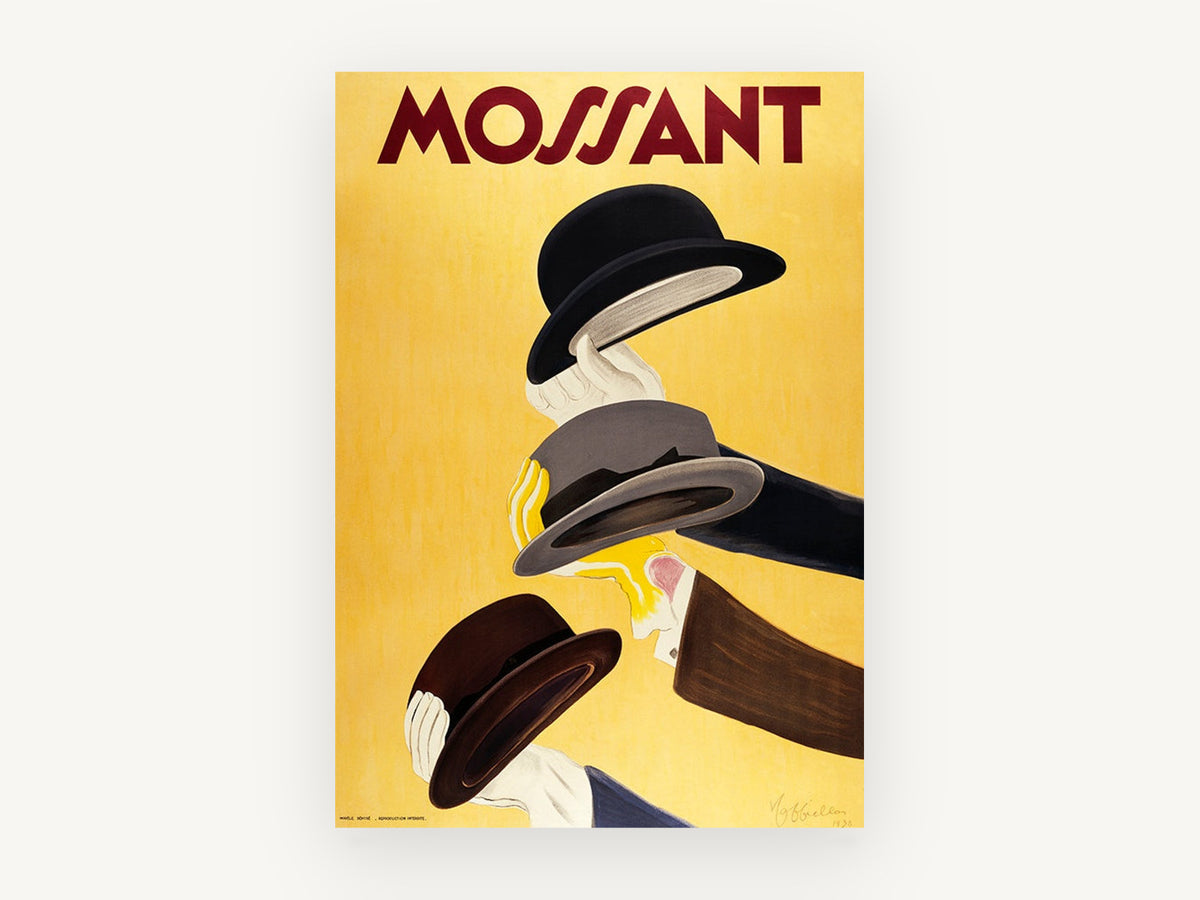 Three Hats Raised, vintage canvas wall art print, front view