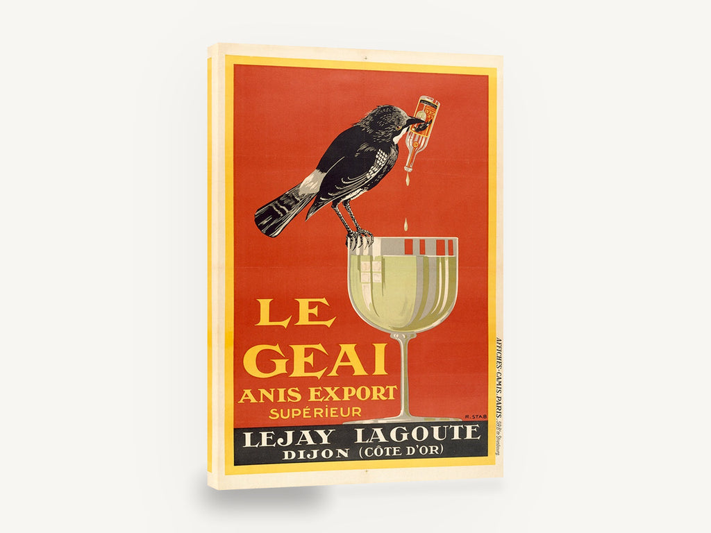 Le Geai Anis Bird, vintage le geai anis advertising poster, stretched canvas wall art print ready to hang