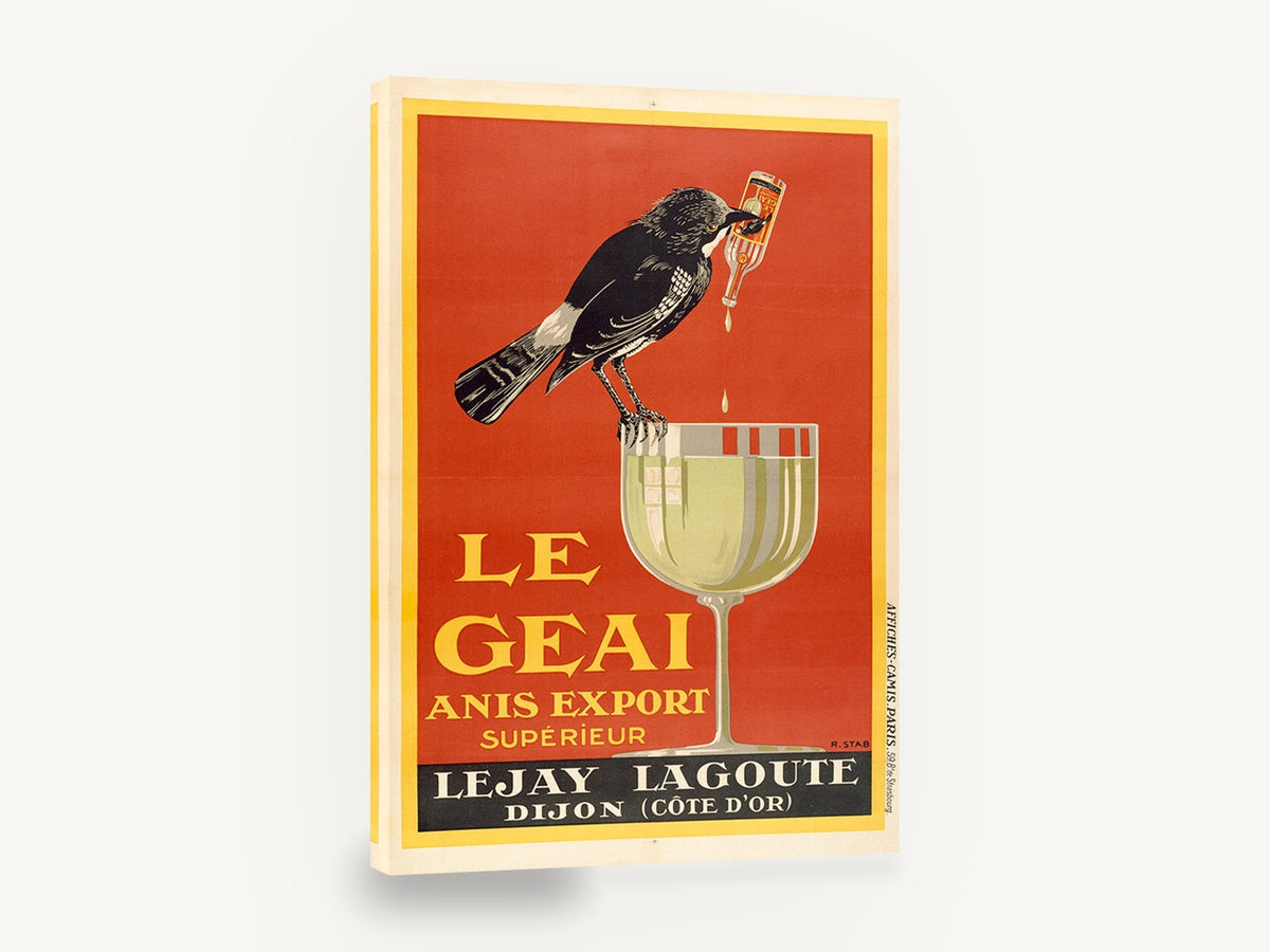 Le Geai Anis Bird, vintage le geai anis advertising poster, stretched canvas wall art print ready to hang