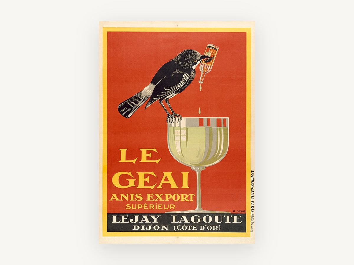 Le Geai Anis Bird, vintage canvas wall art print, front view